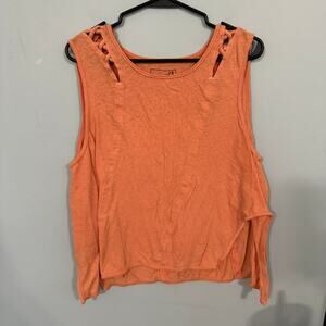 Free People We the Free Open Shoulder Tank Top Size Small Light Orange w/ Linen